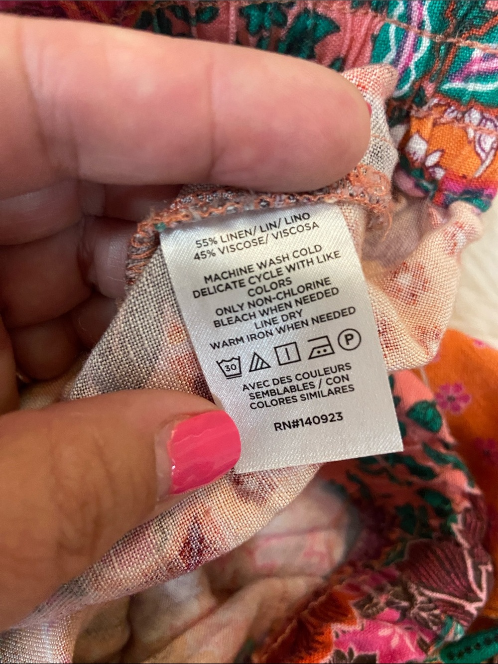 Loft Boho Floral Linen Blend Wide-Leg Pants — Orange & Pink Patchwork - Picture 5 of 7